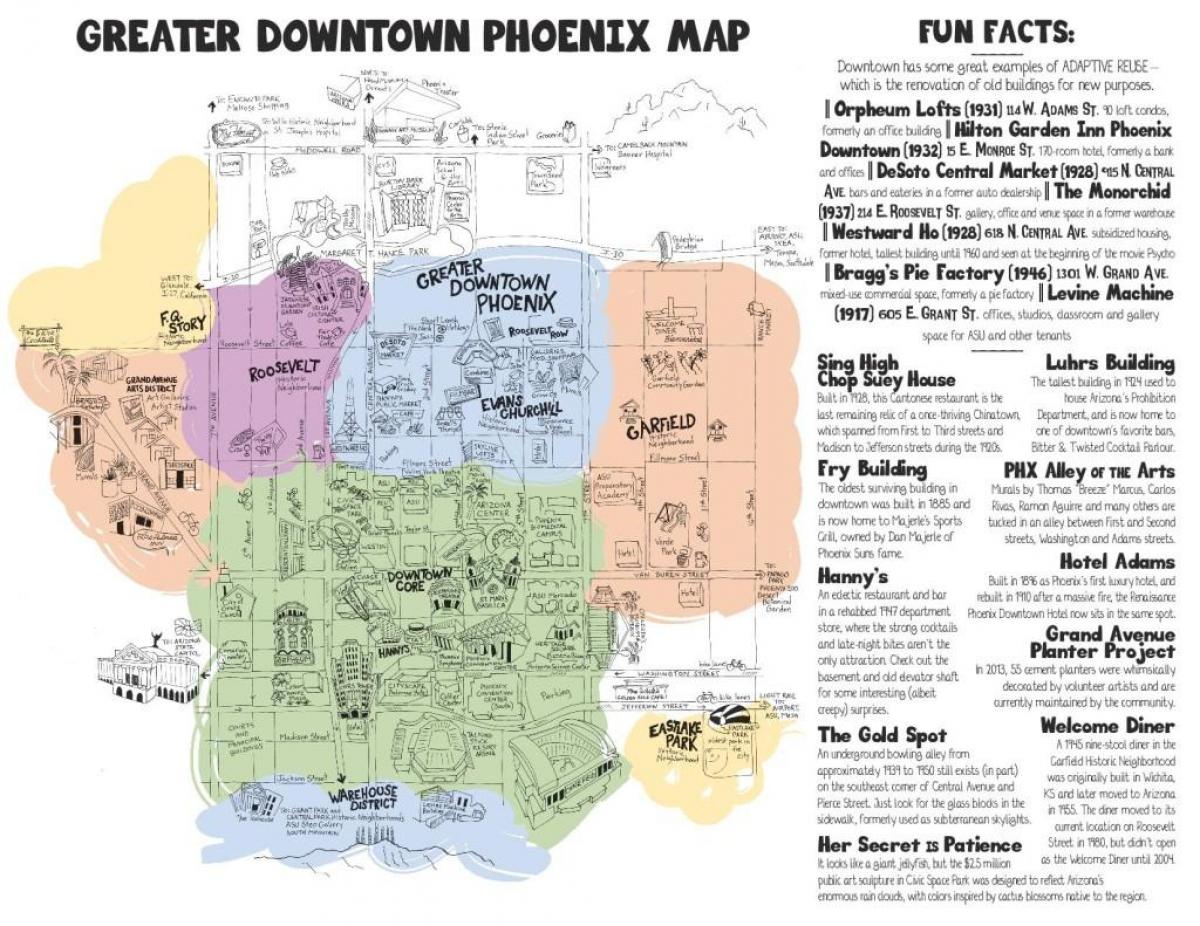 Il centro di Phoenix mappa Mappa del centro di Phoenix (Arizona USA)
