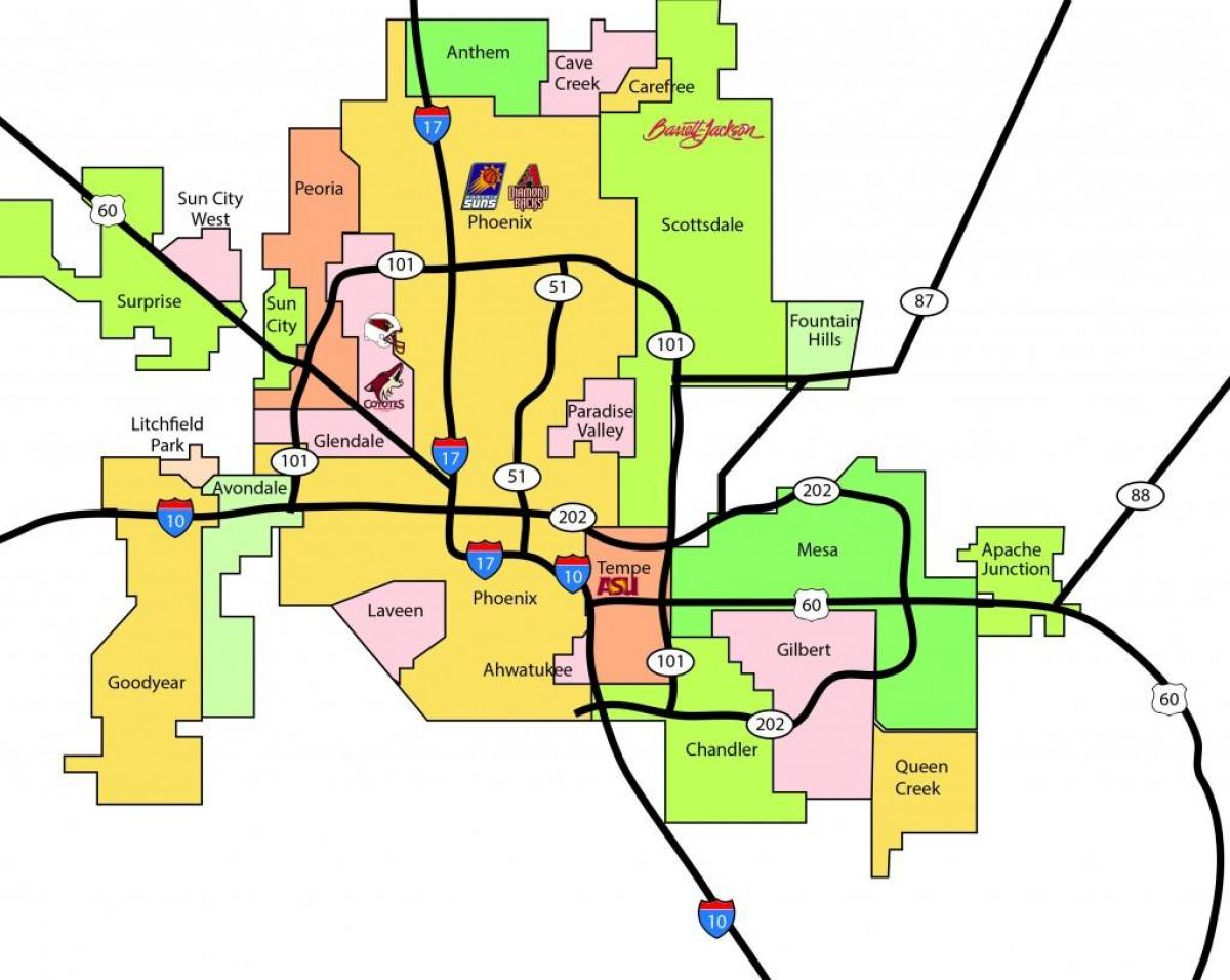Phoenix area metropolitana mappa