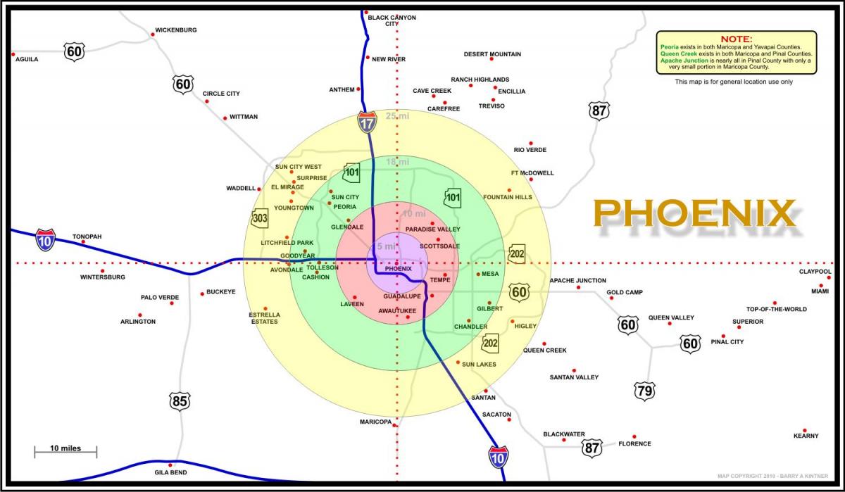 mappa della zona di Phoenix