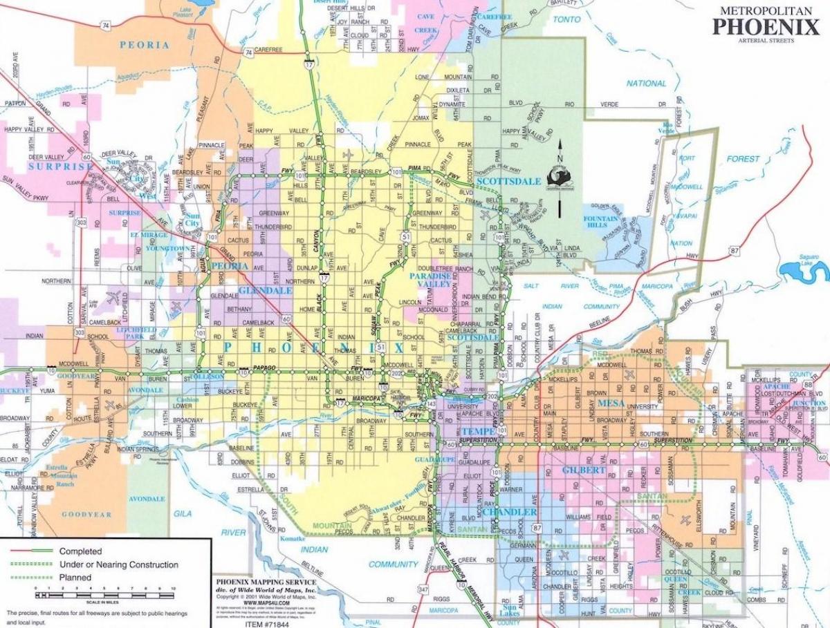 mappa di Phoenix in Arizona e dintorni