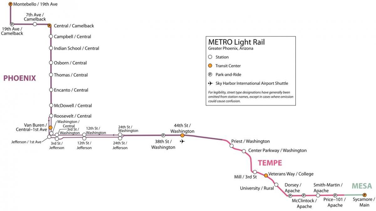 light rail mappa di Phoenix